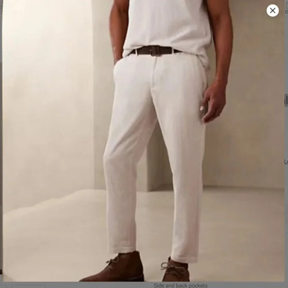 Banana Republic Men's Athletic Fit Tapered Pants, Linen Blend, Blue 30x32